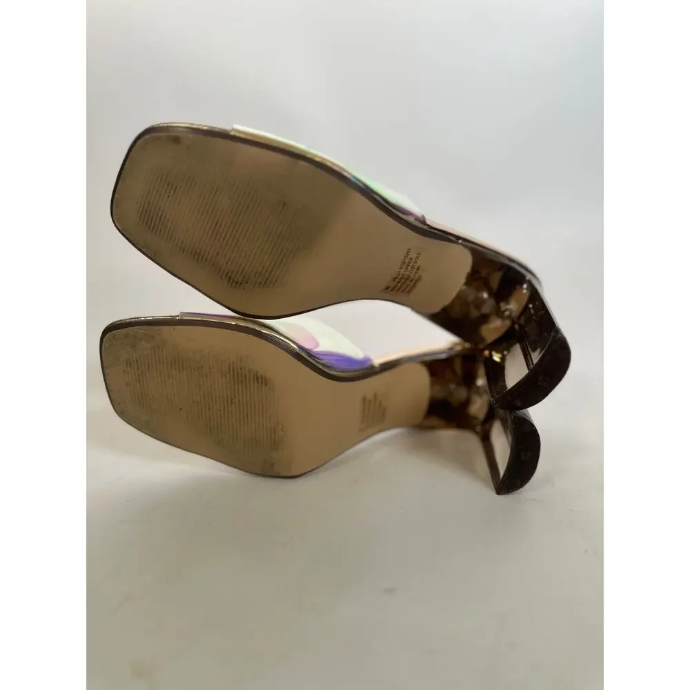 XOXO Iridescent Holographic Mule Heels Size 9 Metallic Square Toe Sandals